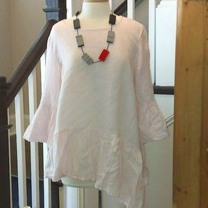 Bryn Walker Pink Linen Franci Asymmetrical Top M